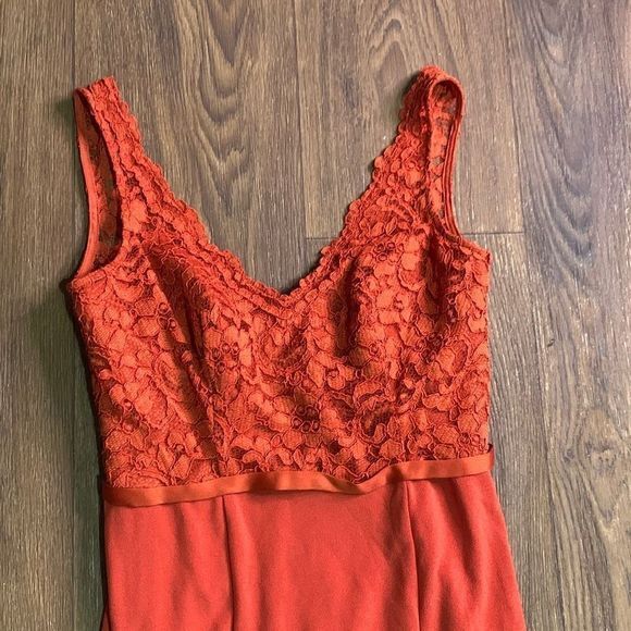 David’s bridal formal long dress burnt orange lace maxi dress. Fall dance - Picture 2 of 7